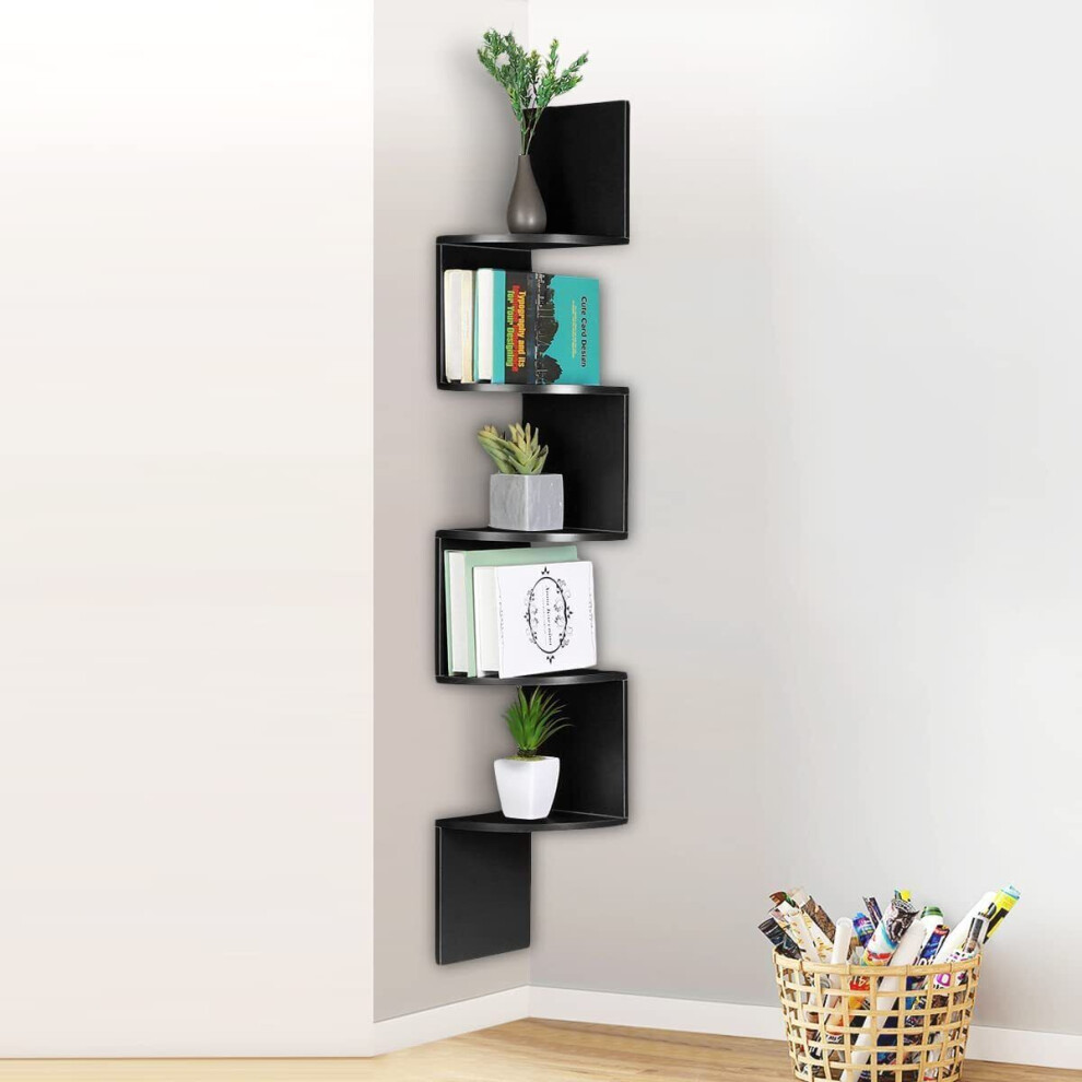 5 Tier Floating Wall Shelves Corner Shelf Storage Wood Display Bookcase Unit 411505438531