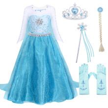(2-3 jaar, kroon+scepter+pruik+blauwe handschoenen) AmzBarley Frozen Sneeuwkoningin Prinses Elsa Jurk