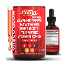 (2 flessen) Clean Nutra Cayennepeper, meidoorn, rode biet, kurkuma, vitamine D3, K2 en meer voor welzijn