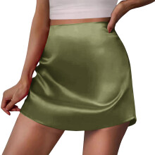 Womens Skirts High Skirts Stain A-Line Zipper-Army Green M