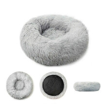 (Lichtgrijs, Groot) Pluche donutvormig honden- en kattenbed, rond nest, puppybank