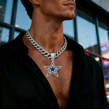 Dallas Cowboys Halskette mit blauem Öltropfen-Abzeichen – Glitzernder Anhänger mit Vollbesatz, Schmuck für Football-Fans am Spielta