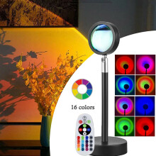Afstandsbediening voor zonsonderganglamp met RGB-projectie in 16 kleuren en 180 draaibare kop, USB-aansluiting,