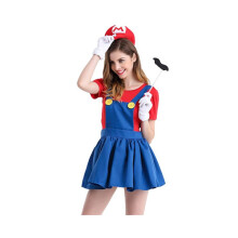 (Punainen, M) Naisten Super Mario Bros Luigi Workmen -hameversio aikuisten naamiaisasulle