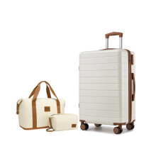 (Cream and Brown, 20inch+travel bag set) 20/24/28 Inch Hard Shell Luggage and Travel Bag Set, Lightweight ABS Suitcases with Combination Locks
