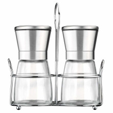 Salz- und Pfeffermühlen-Set mit passendem Ständer, Amison Edelstahl-Salz- und Pfeffermühlen-Set mit