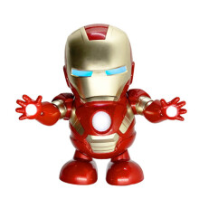 Iron Man Dance Hero -toimintahahmo, robottilelu, tanssimusiikkia ja valoa