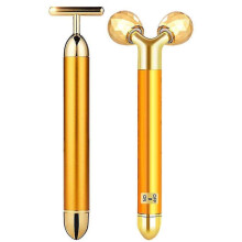 2-in-1 Beauty Bar 24k Gouden Pulse Gezichtsmassageapparaat, Elektrisch 3D