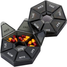 2 Pack Pill Box Portable 7 Day Pill Organiser- Easy Fill Medicine Storage Box Weekly Tablet Box with Separate Compartments -