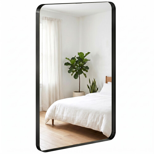 Homcom (Black) HOMCOM Rectangular Wall Mirror, 90 x 60 cm Wall Mounted Bathroom Mirror 1