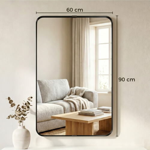 Homcom (Black) HOMCOM Rectangular Wall Mirror, 90 x 60 cm Wall Mounted Bathroom Mirror 2