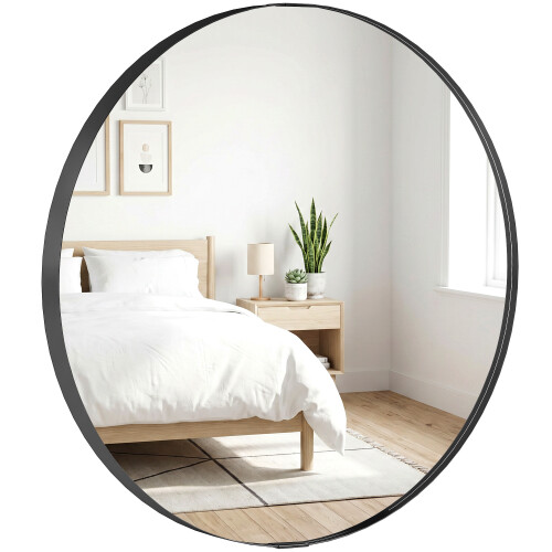 Homcom (Black) HOMCOM Wall Mirror 61 cm, Wall Mounted Bathroom Mirror 1