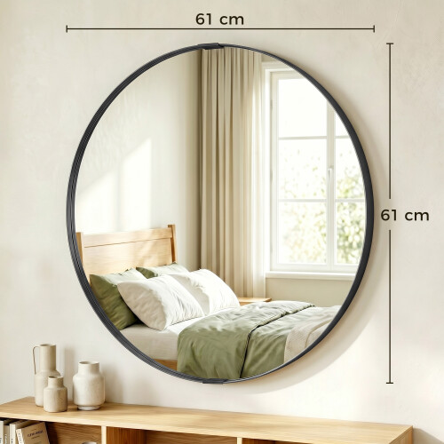 Homcom (Black) HOMCOM Wall Mirror 61 cm, Wall Mounted Bathroom Mirror 2