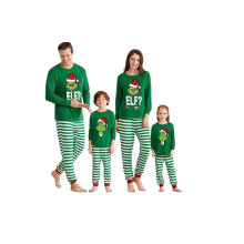 (Lapset 11-12T) Jouluun sopiva perhepyjama, tonttuasu 2024, joulun vihreä printtipyjama aikuisille,