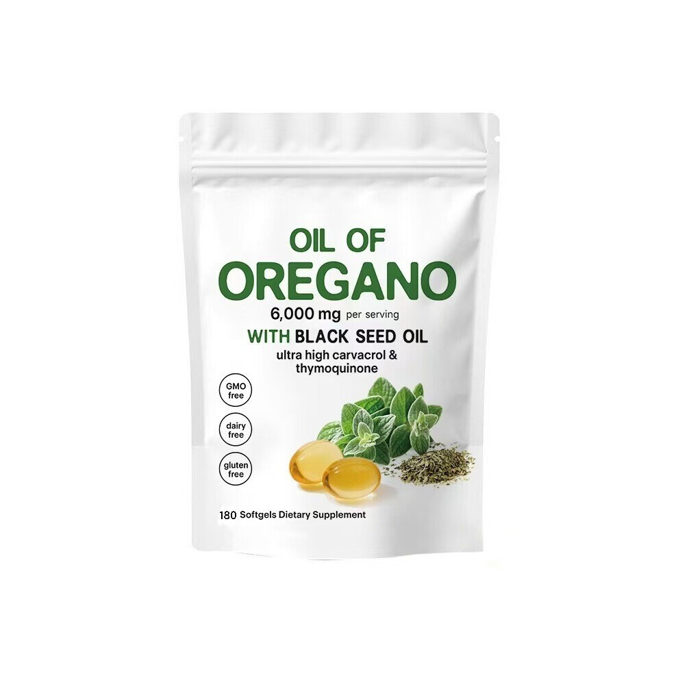 Black Oregano Oil Softgels, Oil Of Oregano With Seed Softgels, 180 Count 2 In 1 Formulated With Wild Oregano 6000Mg; Seed