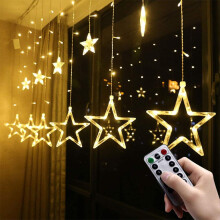LED-Weihnachtsstern-Lichterkette, 12 Sterne, 138 LEDs, Fenster-Lichterkette, USB-betriebene Fernbedi