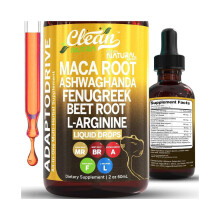 Biologische vloeibare druppels met maca-wortel, ashwagandha, fenegriek, rode biet en L-arginine (vloeibare