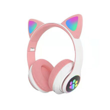 (Roze) Draadloze Bluetooth-koptelefoon met kattenoortjes en led-verlichting
