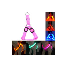 (Vaaleanpunainen, S rinnanympärys 32-40 cm) Usb-ladattava LED-nailoninen koiranpantavaljaat vilkkuvalla