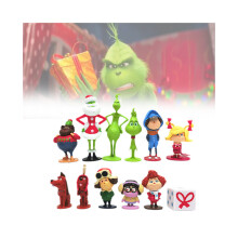 De Grinch plastic modelpoppetjes voor taart- en bureaudecoratie, een cadeaucollectie van 12 stuks.