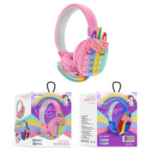 (Roze) Draadloze headset met eenhoornmotief voor kinderen, speelgoed, fidget-koptelefoon, cadeau