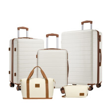 (Cream and Brown, 20+24+28inch+travel bag set) 20/24/28 Inch Hard Shell Luggage and Travel Bag Set, Lightweight ABS Suitcases with Combination Locks