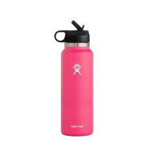(Roze) Hydro Flask roestvrijstalen waterfles met brede opening, Flex Straw-deksel en dubbelwandige vacuümisolatie