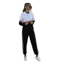 (S) Dames trainingspak zwart met luipaardprint en strepen, loungewear set