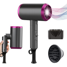 Sèche-cheveux de voyage avec diffuseur, sèche-cheveux professionnel silencieux et léger pour cheveux bouclés, concentrateur avec 3...