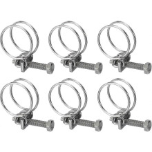6 Stück 304 Doppeldraht-Schlauchschellen, 25-29 mm verstellbare Edelstahl-Drahtschlauchklemmen
