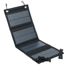 Opvouwbare draagbare powerbank met zonnepaneel, USB-oplader voor kamperen en telefoon.