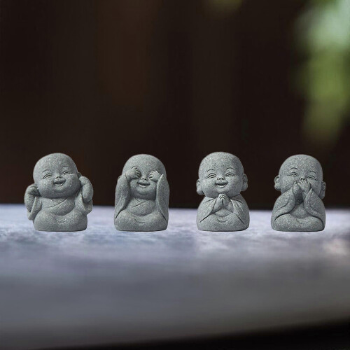 4Pcs Mini Buddha Monk Figurines for Study Living Room Office Decor 2
