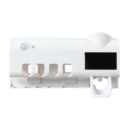 (White) Automatic Toothpaste Dispenser Wall Mount UV Light Sterilizer Toothbrush Holder