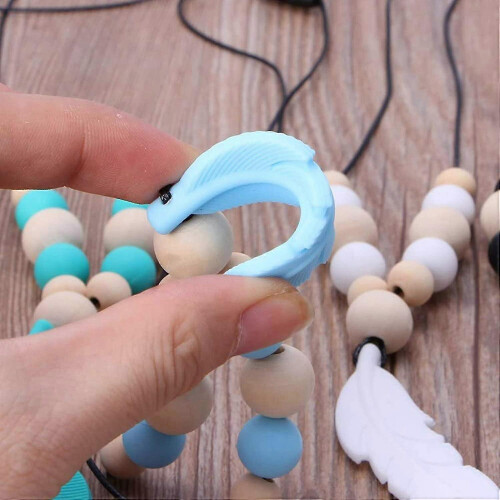 Feather Bead Silicone Chewing Necklace, Teether Pendant for Adults 2