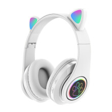 (Witte) Draadloze koptelefoon met kattenoortjes, Bluetooth-headset met LED-verlichting, oordopjes voor