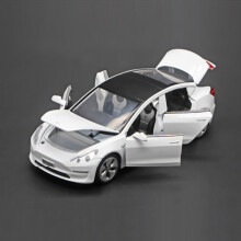 (Wit) Tesla Model 3 Diecast Modelauto met geluid en licht, terugtrekauto, speelgoed, kerstcadeau voor