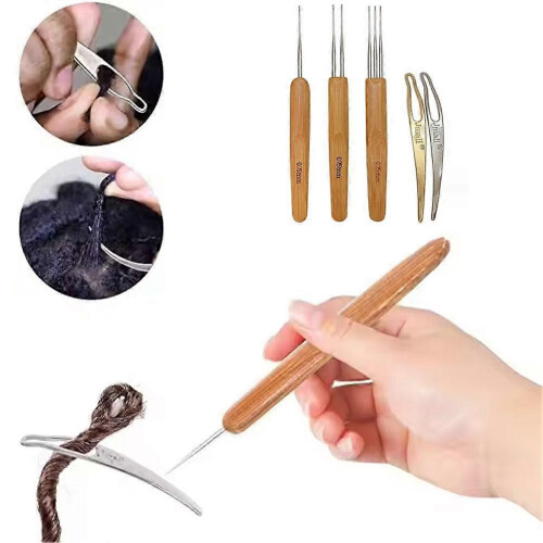 5Pcs Bamboo Handle Steel Dreadlocks Crochet Hook Set 1
