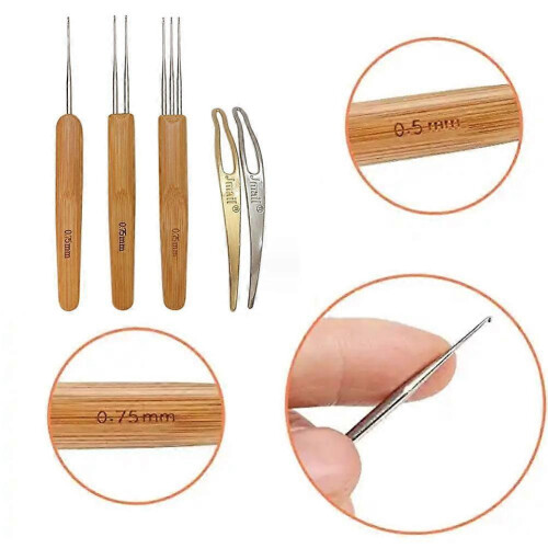 5Pcs Bamboo Handle Steel Dreadlocks Crochet Hook Set 2
