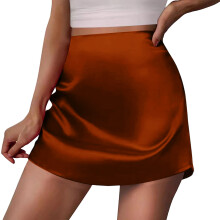 Womens Skirts High Skirts Stain A-Line Zipper Party-Brown M