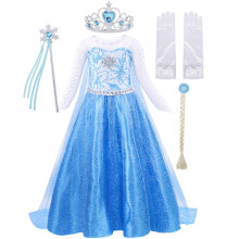 (3-4 jaar, kroon+scepter+pruik+witte handschoenen) Amzbarley Frozen Sneeuwkoningin Prinses Elsa Jurk