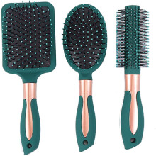 Ensemble de 3 peignes de massage ovales, brosses à cheveux rondes, peignes plats antistatiques démêlants à coussin d'air, grande brosse plate,...