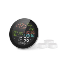 Tuya WLAN-Wetteruhr, Wetterstation, kabelloses Thermometer, Hygrometer, Fernmessgerät, Wecker, EU-Stecker
