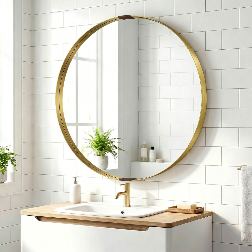 Homcom (Yellow) Wall Mirror 61 Cm, Wall Mounted Bathroom Mirror