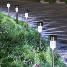 10 stuks op zonne-energie werkende roestvrijstalen LED-paalverlichting voor tuin, terras en buiten