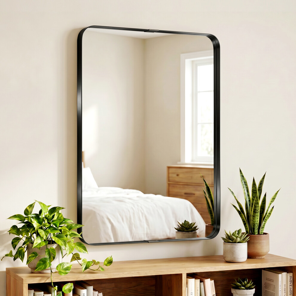 Homcom (Black) Rectangular Wall Mirror, 90 X 60 Cm Wall Mounted Bathroom Mirror