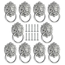 10 PCS 2.7' Antique Silver Lion Head Drawer Pulls, Zinc Alloy Cabinet Handles with Screws -26S