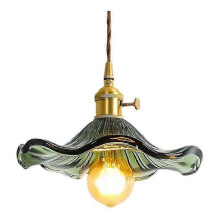 2025 Nordic Lotus Leaf Pendant Light Adjustable Gold Brass Green Glass Lamp