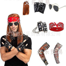 Herren-Perücken-Set im 80er-Jahre-Rockstar-Stil, Heavy-Metal-Kostümzubehör