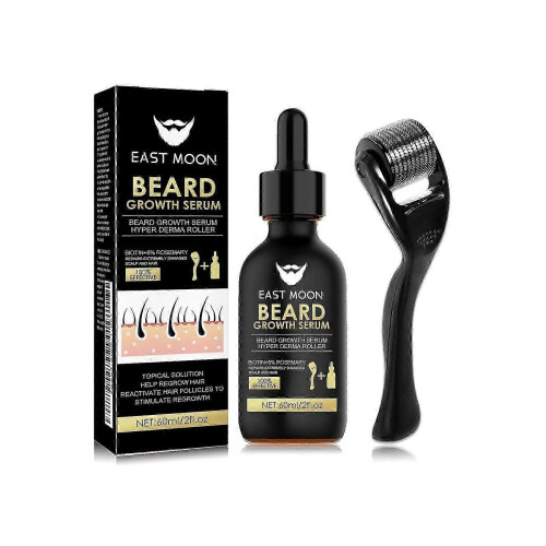 Men's Beard Growth Kit - Serum & Roller for Thicker Beard, Use 2-3x Weekly