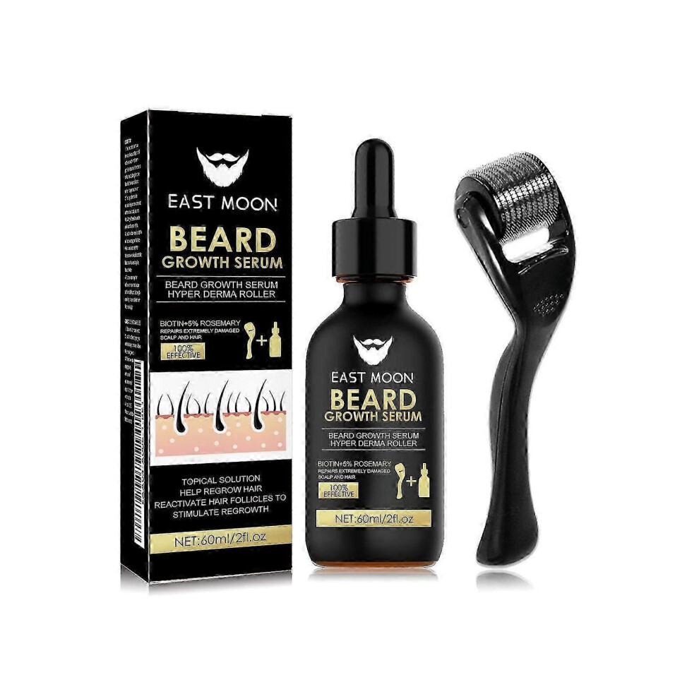 Men's Beard Growth Kit - Serum & Roller for Thicker Beard, Use 2-3x Weekly